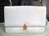 LEDERER DE PARIS 1950's-60's BONE WHITE Crocodile Porosus Skin Handbag - HERMES Style