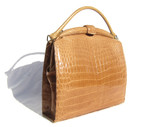 Versatile Light TAN 1960's LUCILLE de PARIS Alligator Belly Skin SHOULDER Bag Handbag