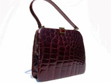  1950's-60's Dark Burgundy ALLIGATOR Belly Skin Handbag 
