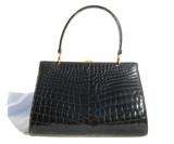 Voluptuous 1950's-60's Glossy Black CROCODILE Skin Handbag - SAKS FIFTH AVE