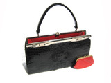 Dramatic XL Jet BLACK 1950's-60's Hornback CROCODILE Skin Handbag