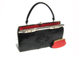  Dramatic XL Jet BLACK 1950's-60's Hornback CROCODILE Skin Handbag 