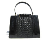 Outstanding JET BLACK 1960's Hornback ALLIGATOR Skin Handbag w/Wallet & Notepad - Horned Clasp!