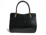 Gorgeous ROSENFELD 1950's-60's Jet BLACK Alligator Belly Skin Handbag w/Matching Notepad & Accessories!