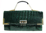 MOD Dark GREEN 1980's CROCODILE Caiman Skin Handbag SHOULDER Bag