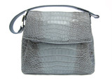 New! Denim Blue & Grey Alligator Belly Skin Shoulder Bag - Silver Hardware!