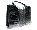 Gorgeous XL Jet BLACK 1950's-60's Hornback CROCODILE Tail Skin Handbag