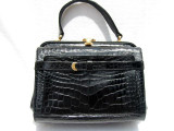  ROSENFELD 1950's-60's BLACK Alligator Skin Doctor Bag Purse 
