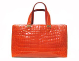 Gorgeous 2000's RED ORANGE Crocodile Belly Skin Handbag 