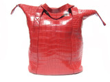 XXL 15 x 14 Early 2000's Red ALLIGATOR BELLY Skin Handbag SHOULDER Bag Bucket Tote