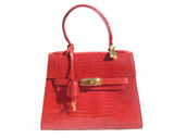 Classic 1990's-2000's Cherry RED Birkin Style LIZARD Skin Handbag