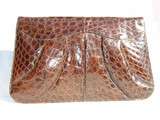  LARGE 14" 1950's-60's CHOCOLATE ALLIGATOR Skin CLUTCH S-246 