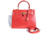 RED CROCODILE Porosus Belly Skin KELLY Bag SATCHEL Bag - HERMES Style - ITALY