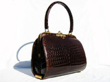  Bonwit Teller 1950's-60's Chocolate ALLIGATOR Skin Handbag - FRANCE 