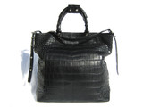 XL 15 x 14 Early 2000's Black ALLIGATOR BELLY Skin Handbag SHOULDER Bag Bucket Tote