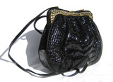 1980's-90's Petite Black ALLIGATOR Belly Skin Clutch Bag - JUDITH LEIBER