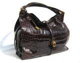 XL Early 2000's Soft BROWN Glossy ALLIGATOR Belly Skin Shoulder Satchel - ITALY