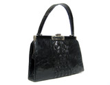 Midnight BLACK 1950's-60's Hornback CROCODILE Skin Shoulder Bag