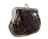 Petite CHocolate Brown 1940's-50's Alligator Skin Change Coin Purse