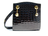 Gorgeous 2000's Jet BLACK Crocodile Belly Skin SHOULDER Bag - JITROIS - PARIS