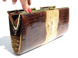 1960's-70's 2-Tone Hornback CROCODILE Skin CLUTCH Handbag