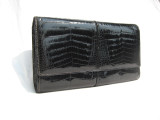  JET BLACK 1990's-2000's Double CROCODILE Belly Skin Clutch Shoulder Bag - BIJOU MEDICI, Italy 