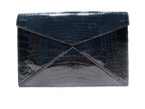NEW 2010's  JET BLACK Crocodile Skin Envelope Clutch Bag - Italy