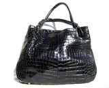  HUGE Early 2000's Soft BLACK CROCODILE Belly Skin Shoulder Satchel - BARFIELD 