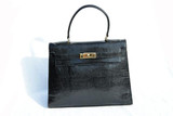  1980's-90's BLACK Birkin Style LIZARD Skin KELLY Bag BRIEF 