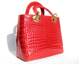 Stunning 1990's-2000's RED ALLIGATOR Belly Skin Handbag - HELENE'