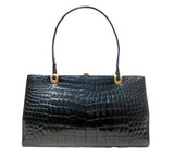 MARK CROSS 1950's-60's Jet BLACK Alligator Belly Skin Handbag