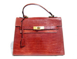 Classic 1990's-2000's BURNT RED Birkin Style LIZARD Skin Handbag