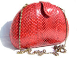 RED 1980's Hard-Sided Snake Skin Cobra Shoulder Bag