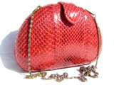  RED 1980's Hard-Sided Snake Skin Cobra Shoulder Bag 