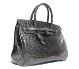  XL Timeless GRAY 1990's-00's CROCODILE Skin BIRKIN Bag BRIEF - HERMES Style! - Lock & Key! 