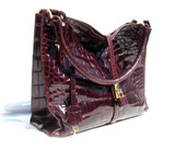 XL Early 2000's Soft DARK RED Glossy ALLIGATOR Belly Skin Shoulder Satchel - ITALY - ELIZABETH