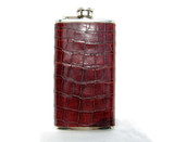 Tall Custom Dark Brown Alligator Belly Skin 6 Oz. Stainless Hip FLASK - NEW!