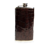 Dark  Brown Tall Custom Crocodile Belly Skin 6 Oz. Stainless Hip FLASK - NEW!