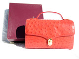 Lovely RED 1980's-90's Ostrich Skin Handbag with Shoulder Strap w/Box!