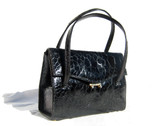 Jet BLACK 1950's-60's Exotic TURTLE SKIN Handbag - PALIZZIO