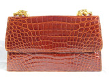 Gorgeous SISO Early 2000's Chestnut ALLIGATOR Belly Skin Clutch Shoulder Bag - ITALY - Horse Heads!