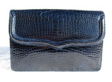 NAVY BLUE 2000's SISO  Alligator Belly Skin CLUTCH Shoulder Bag - ITALY