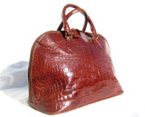  XL SAKS FIFTH AVENUE Chestnut Brown Alligator Belly Skin Handbag Bowler BOLIDE- ITALY