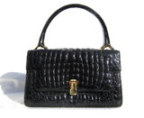 Timeless Jet BLACK 1990's CROCODILE Caiman Belly Skin Handbag w/ Change Purse!