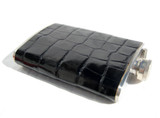  Custom Black Alligator Skin 8 Oz. Stainless Hip FLASK w/Box - NEW! 