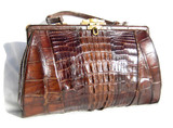  Early 1940's Dark Bown Antique Hornback Alligator TAIL Skin Handbag 
