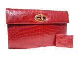 Candy Apple  RED 1950's ALLIGATOR Belly Skin Clutch Bag w/Wallet - ARGENTINA