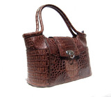 XL Tobacco Brown Hornback Crocodile Skin SHOULDER BAG - NINA RAYE