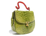 Lovely LIME (Kohlrabi) GREEN 1950's-1960's TURTLE Skin Handbag w/Red Handle!