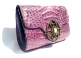 Jeweled LILAC Purple 1990's-2000's Petite CROCODILE Skin Clutch Bag